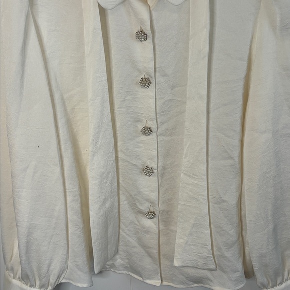 Zara Cream Button Down Blouse with Peter Pan Collar and Long Sleeves - Picture 4 of 7